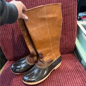 Brown Leather & Rubber Duck Boots